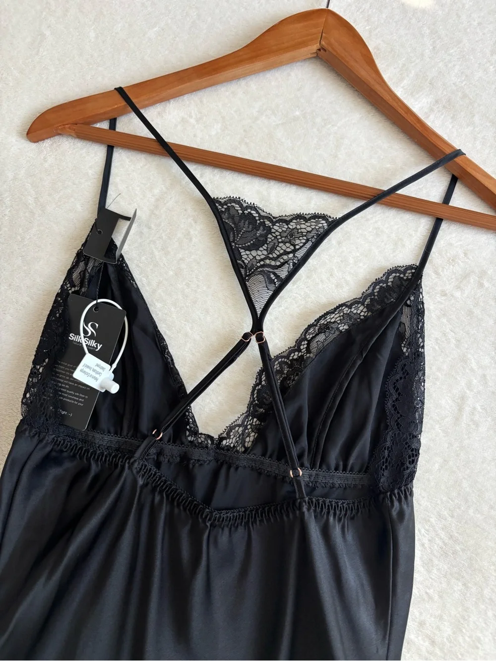 Silky Silky | Women’s Pure Silk 100% NWT Nightgown Lace Trim Chemise Black XS